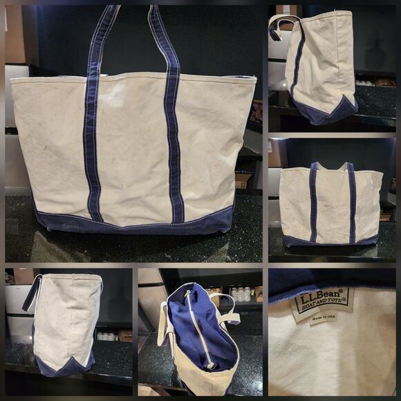 L.L. Bean Handbags - VTG LL Bean Boat & Tote Canvas Bag Zip Close USA Made XL X-Large